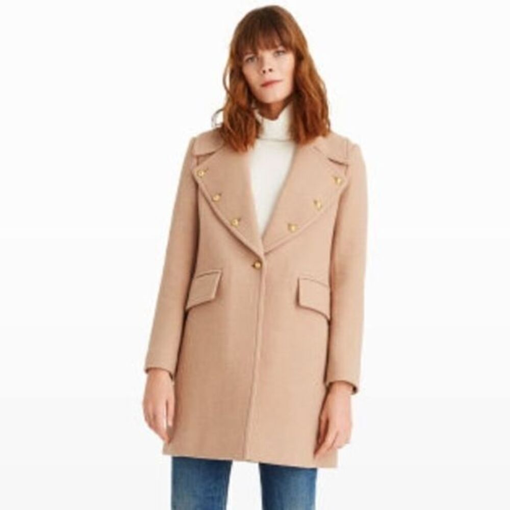 Club Monaco Sogand Camel Double Lapel Pea Coat l Gold Buttons l Size S